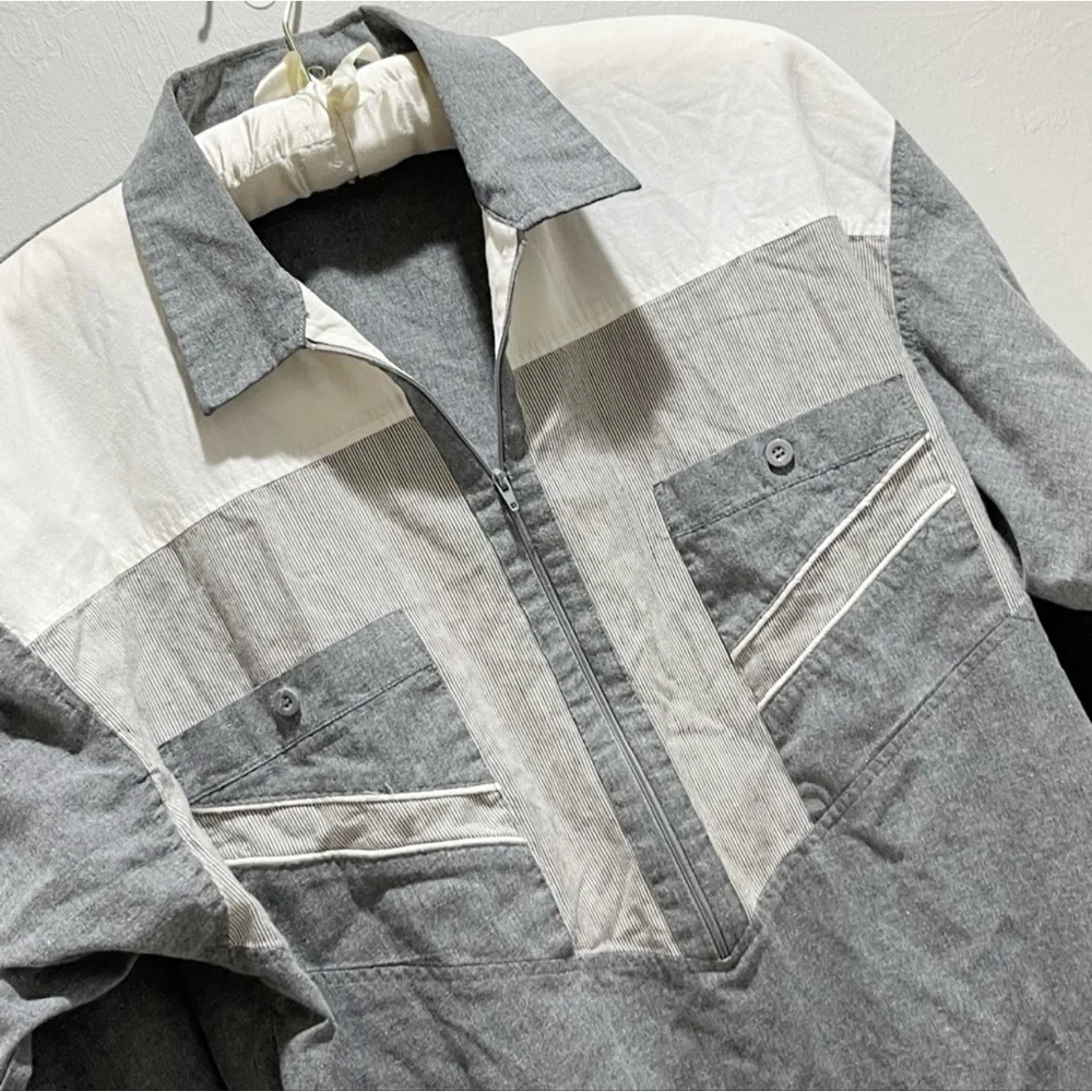 KING SIZE BRAND Men’s Big & Tall LS Gray White 1/2 Zip Pullover Shirt Jacket XLT